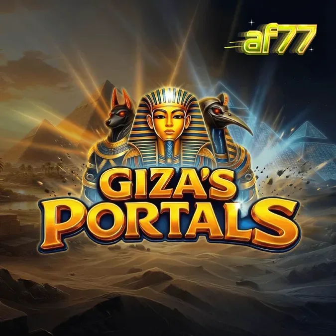 Interface do slot Giza's Portals com pirâmides ao fundo